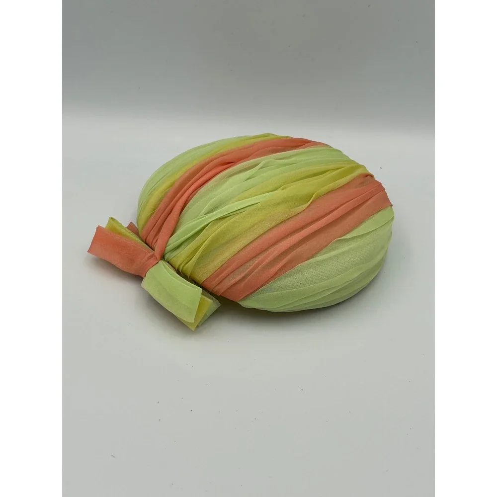 Vintage Jo Bailey Hats Fascinator Pillbox Green Yellow Peach Chiffon Bow 60s
